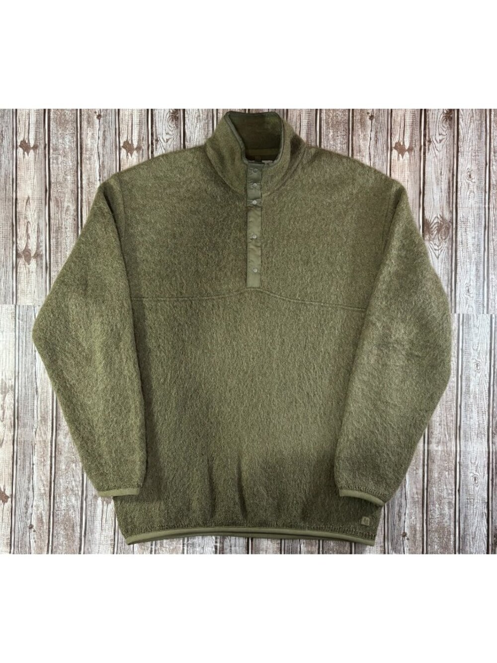 NANAMICA 1/4 SNAP mohair blend sweater size L color olive green made Japan